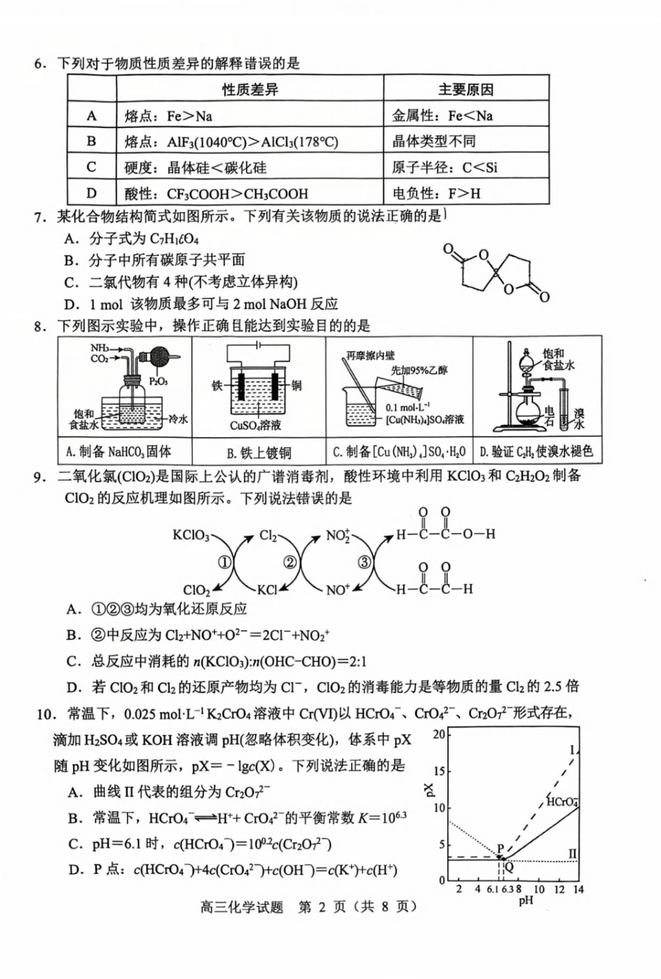 化学山东淄博市2025-2026学年度第一学期滨州高三年级期末摸底质量检测(121-1.23).pdf_第2页