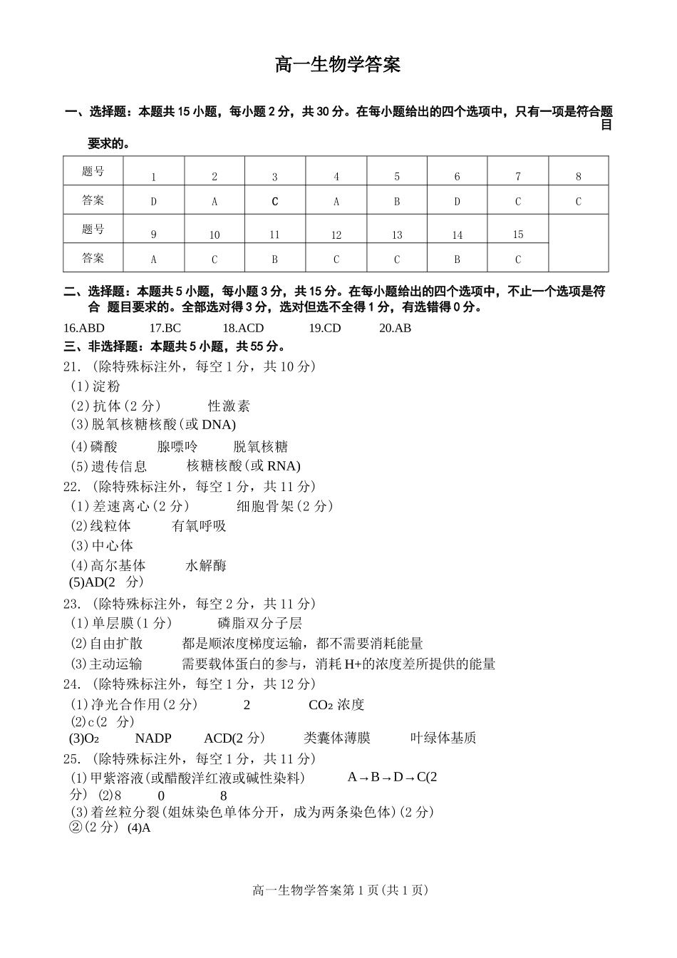吉林普通高中友好学校联合体2025-2026学年高一上学期期末生物试题答案.docx_第1页