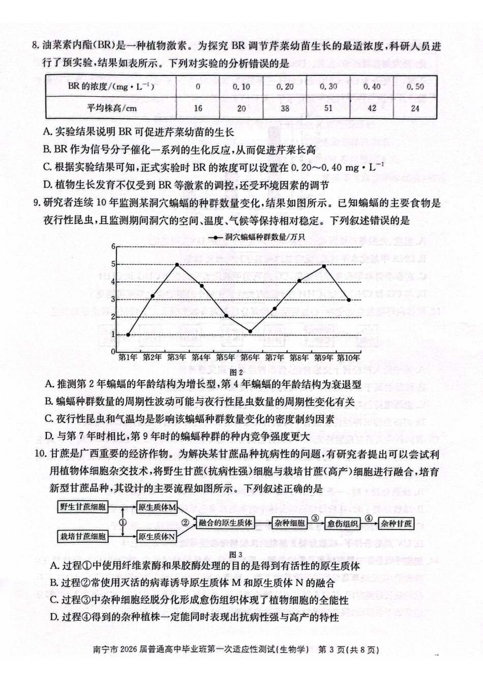 南宁市2026届普通高中毕业班第一次适应性测试生物.pdf_第3页