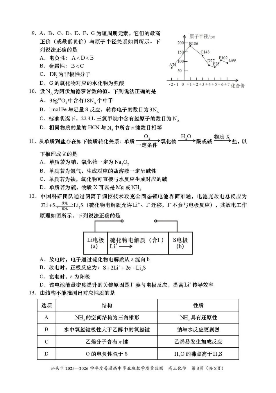 汕头市2025—2026学年度普通高中毕业班教学质量监测化学.pdf_第3页