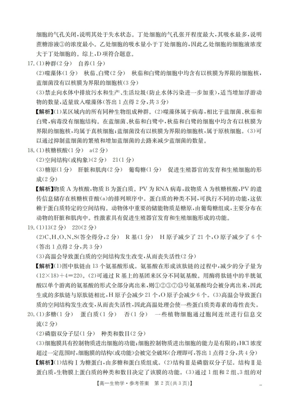 生物(26-201A)答案湖南金太阳2025-2026学年高一上学期12月联考（26-201A）（12.26-12.27）.pdf_第2页