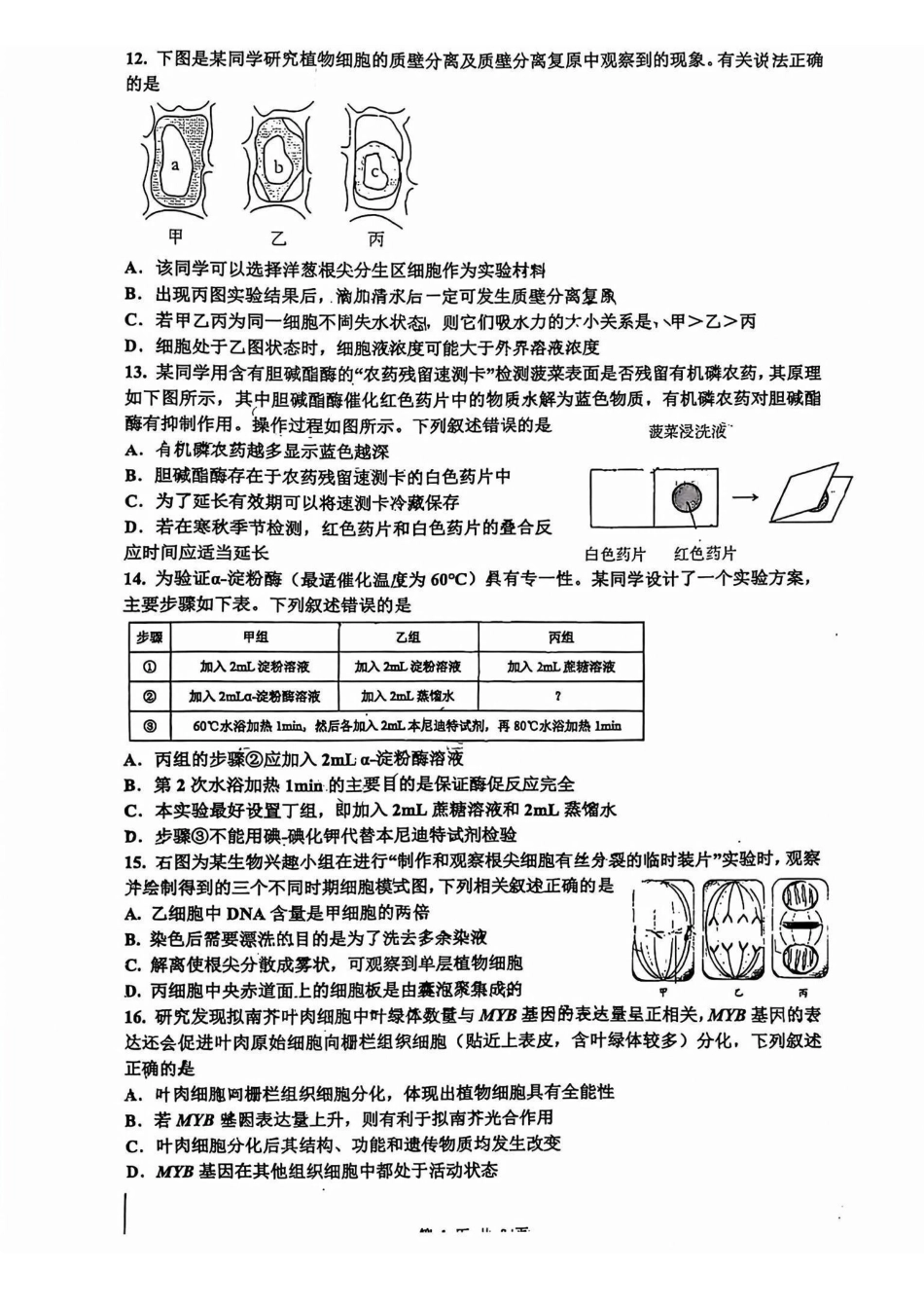 生物【浙江第一高中】浙江宁波市镇海中学2025学年第一学期高一年级期末考试(1.19-1.20).pdf_第3页