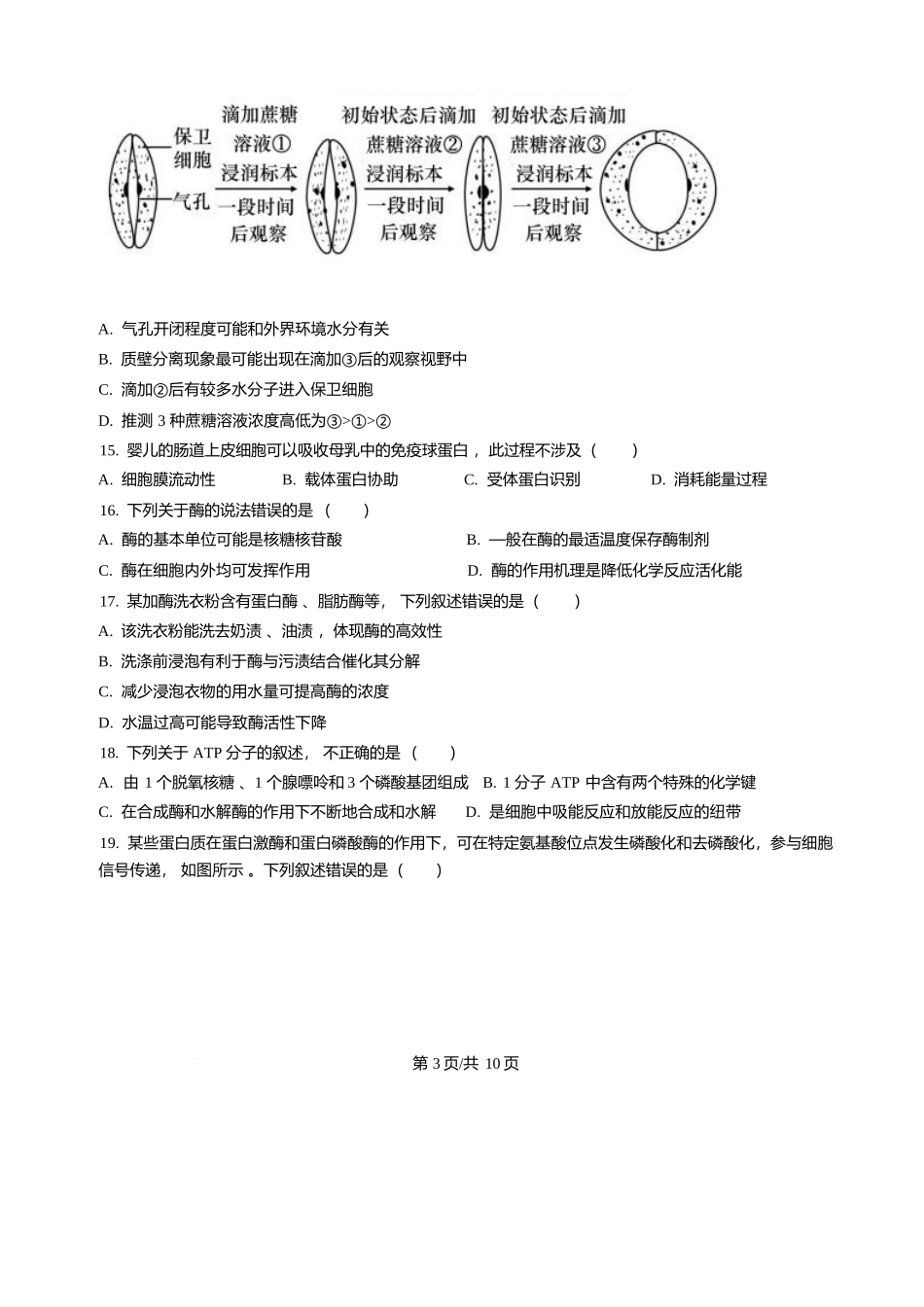 生物+答案黑龙江哈尔滨市第三中学校2025-2026学年高一上学期1月期末考试(1.9-1.10).docx_第3页