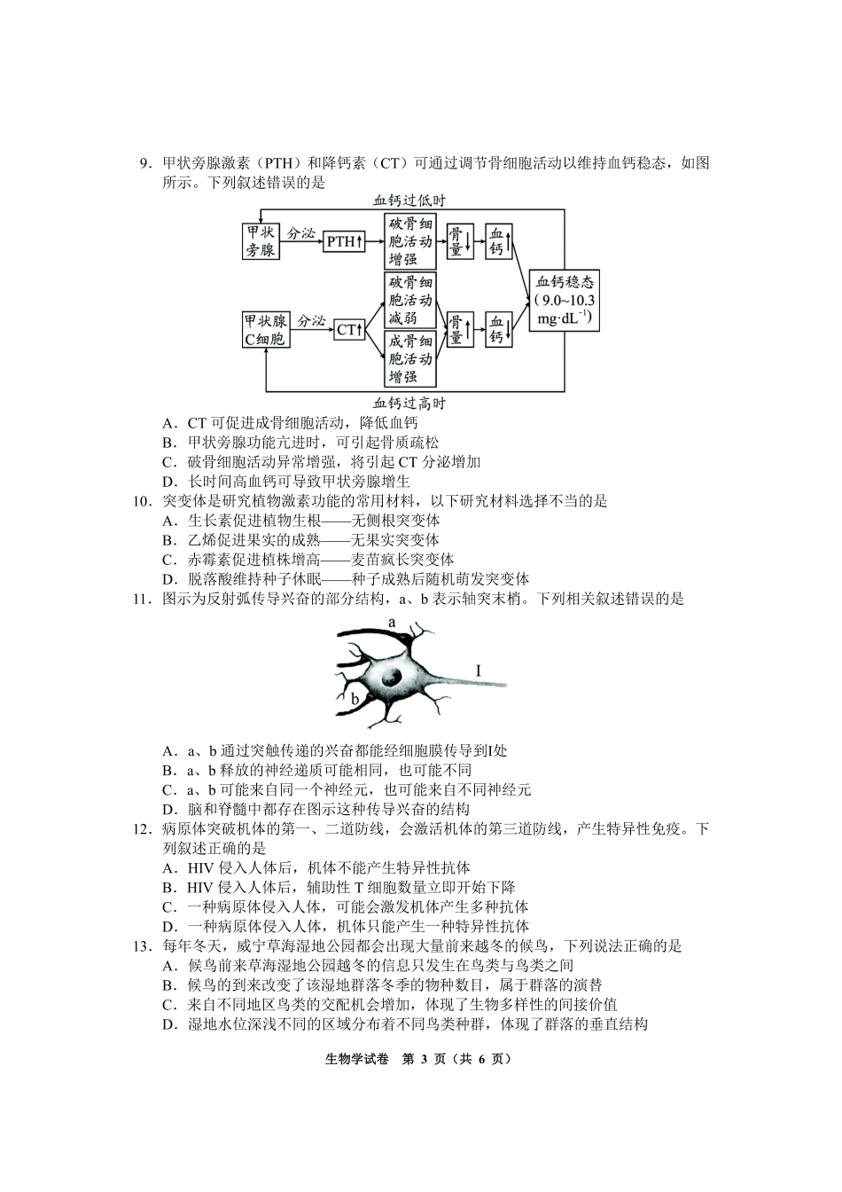 生物贵州毕节市2026届高三年级高考第一次适应性考试(毕节一诊)(1.16-1.17).pdf_第3页