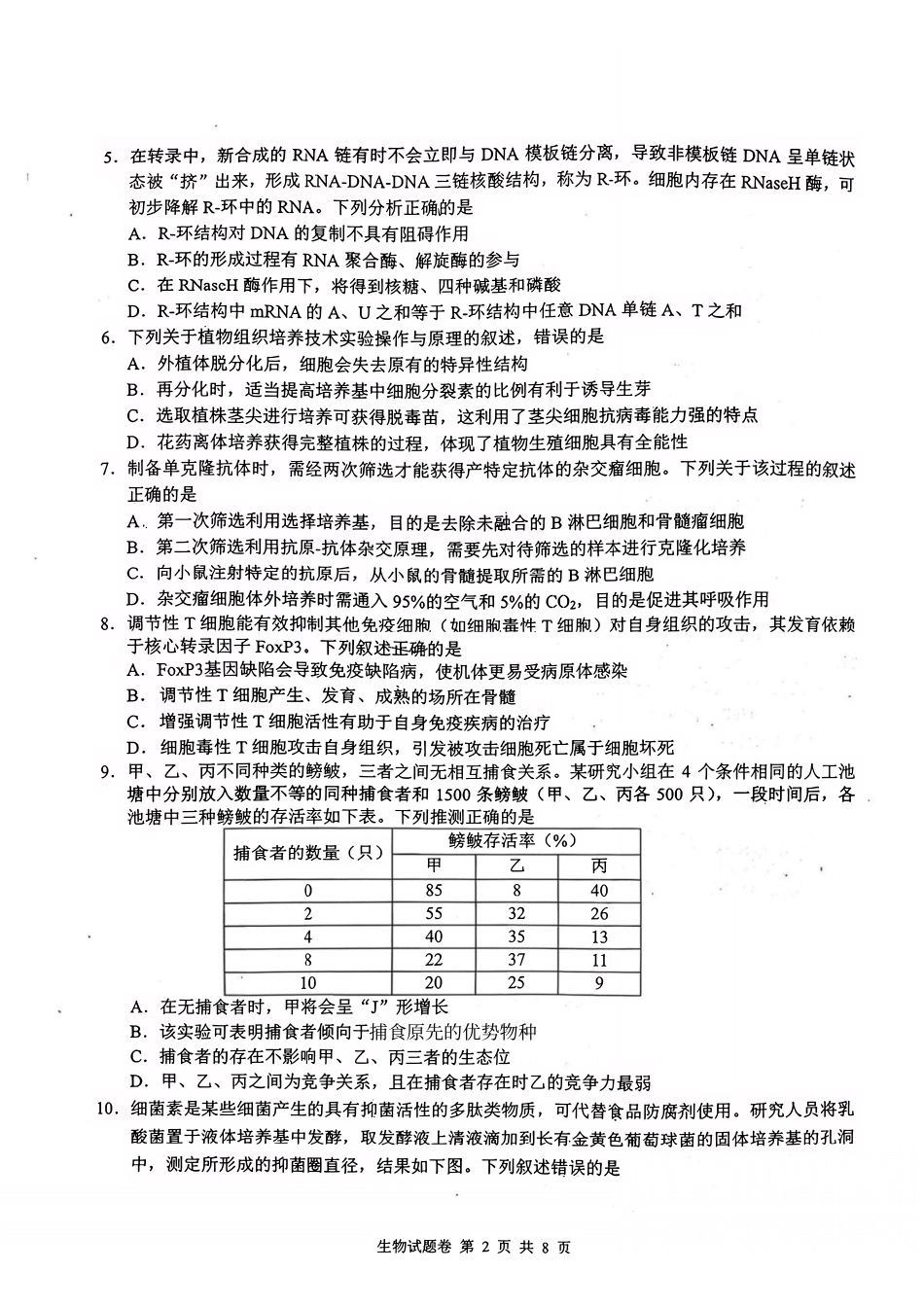 生物湖南株洲市2026届高三年级教学质量统一检测(株洲一模)(1.22-1.23).pdf_第2页