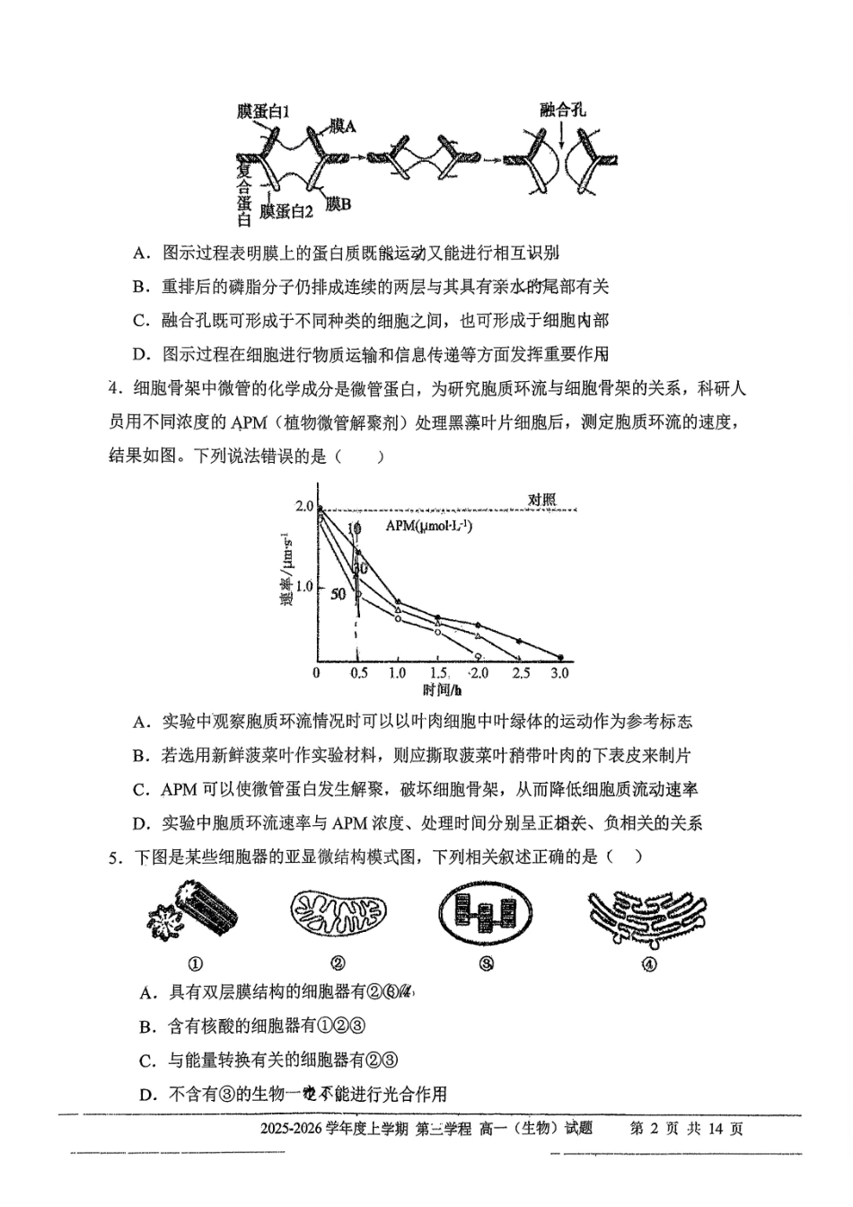 生物-吉林长春市第十一中学高中2025-2026学年1月高一上学期第三学程考试暨期末考试(1.13-1.14).pdf_第2页