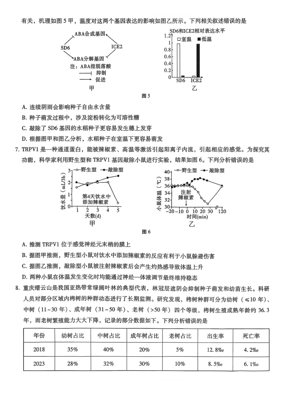 生物试卷重庆市第八中学校2026届高三上学期1月适应性月考(五)(1.15-1.17).pdf_第3页