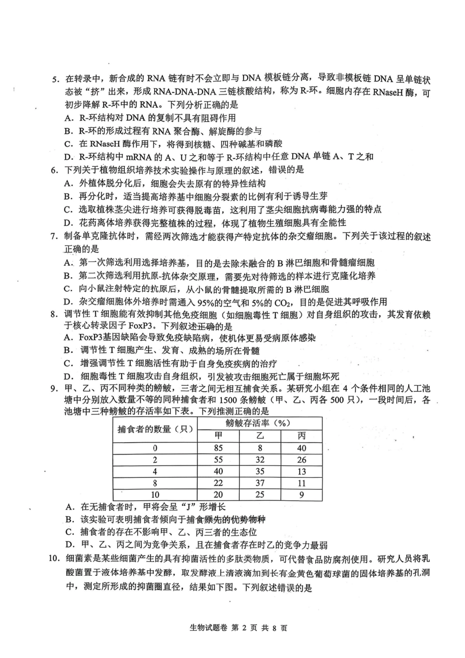 株洲市2026届高三年级教学质量统一检测生物.pdf_第2页