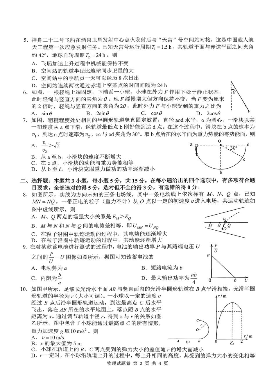 株洲市2026届高三年级教学质量统一检测物理.pdf_第2页