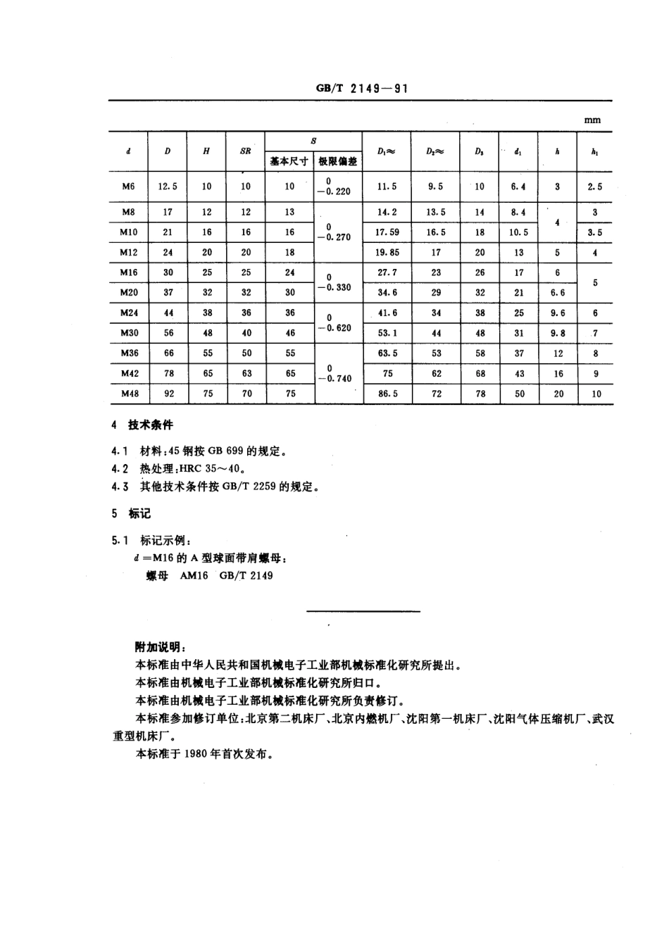 GB／T 2149-1991 机床夹具零件及部件 球面带肩螺母.pdf_第2页