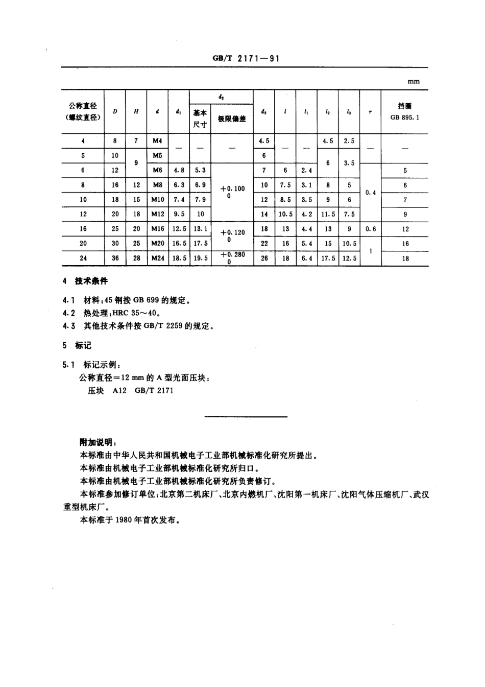 GB／T 2171-1991 机床夹具零件及部件 光面压块.pdf_第2页
