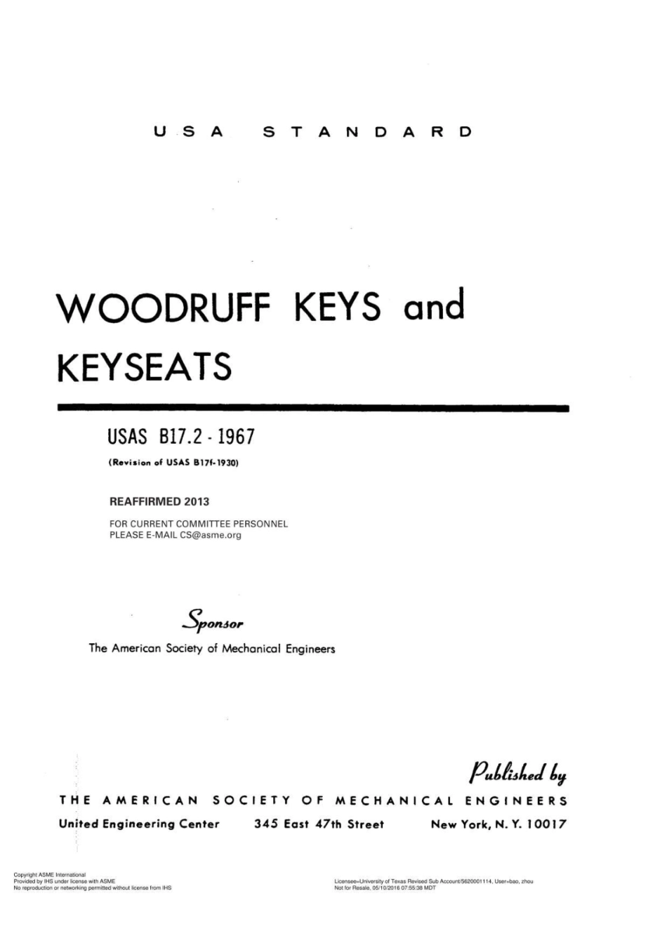 ASME B17.2-1967(R2013) Woodruff Keys and Keyseats.pdf_第1页