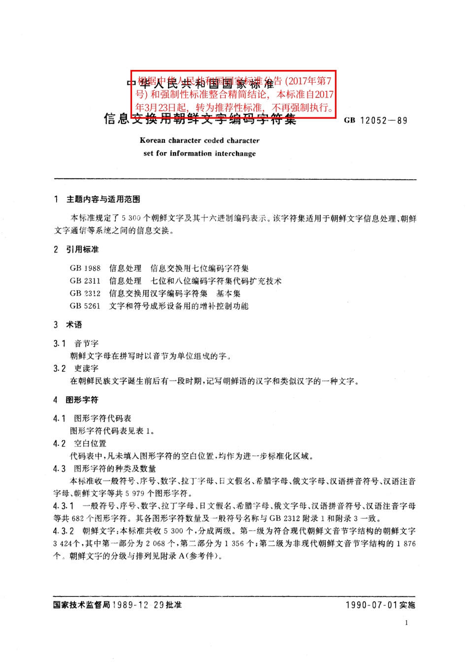 GB/T 12052-1989 信息交换用朝鲜文字编码字符集.pdf_第2页