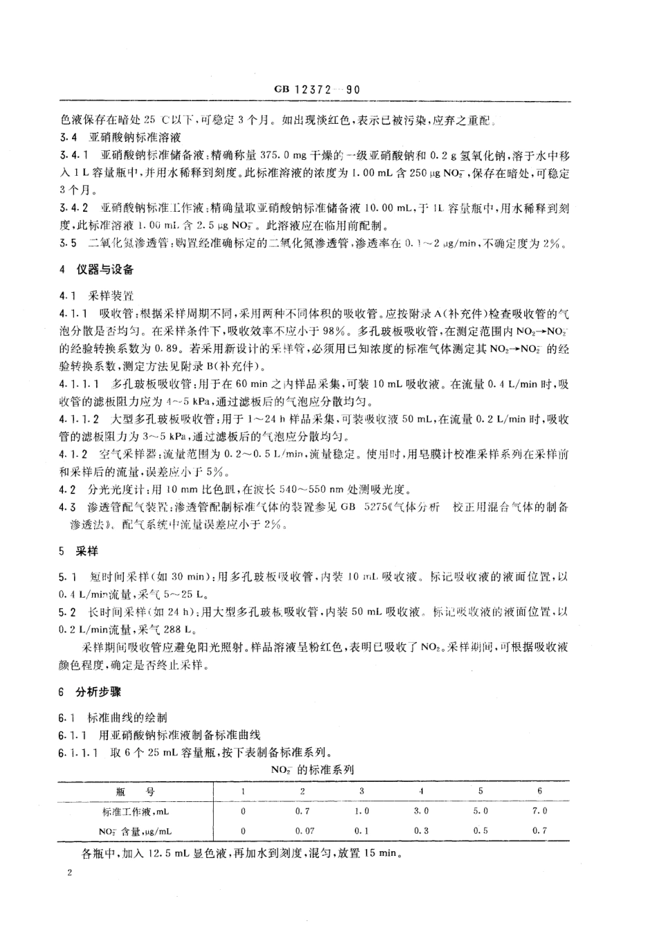 GB／T 12372-1990 居住区大气中二氧化氮检验标准方法 改进的 Saltzman 法.pdf_第3页
