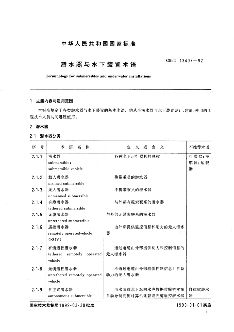 GB／T 13407-1992 潜水器与水下装置术语.pdf_第2页