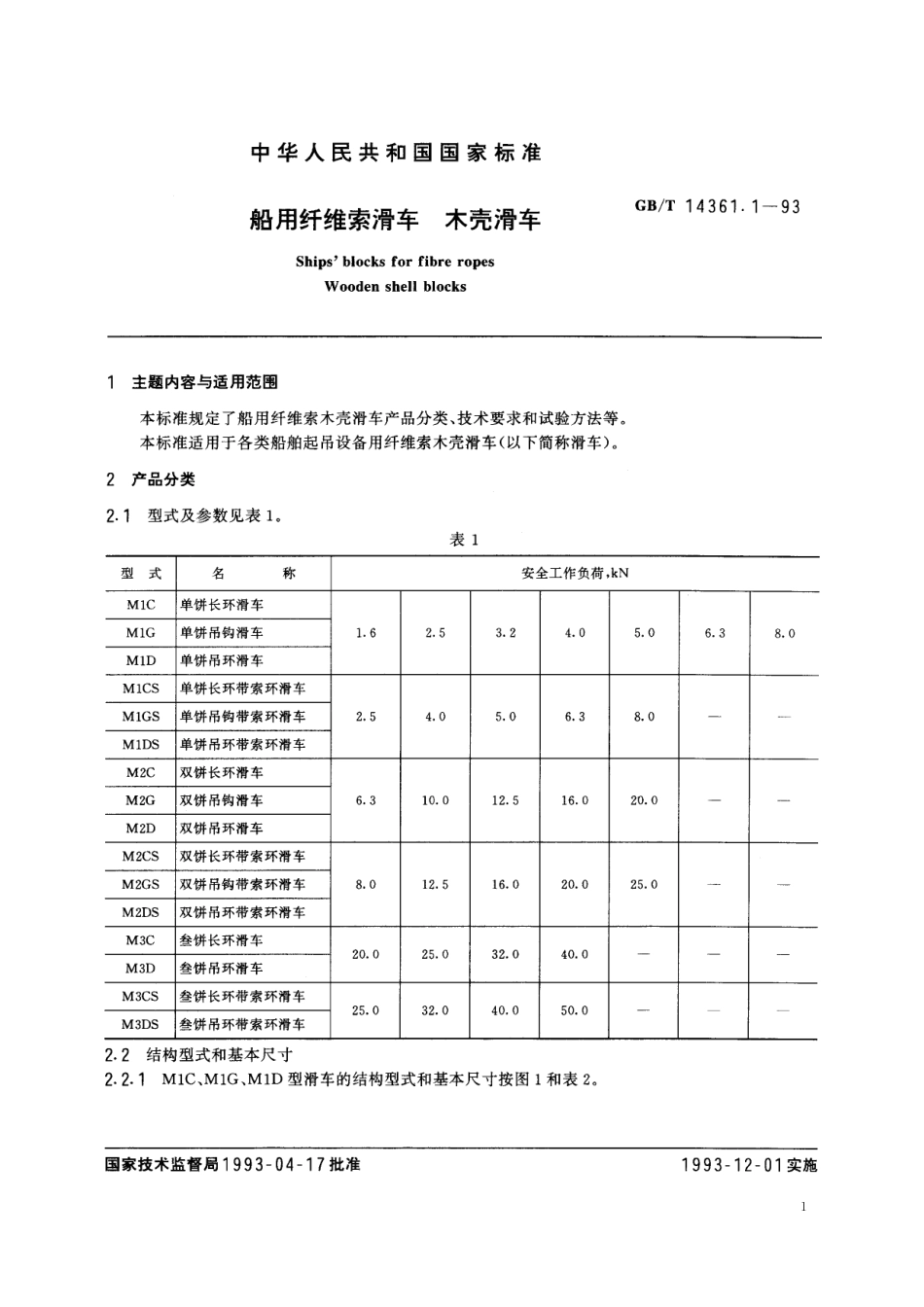 GB／T 14361.1-1993 船用纤维索滑车 木壳滑车.pdf_第2页