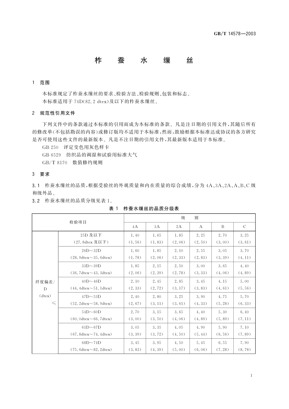 GB/T 14578-2003 柞蚕水缫丝.pdf_第3页