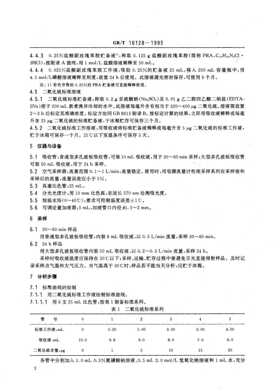GB／T 16128-1995 居住区大气中二氧化硫卫生检验标准方法 甲醛溶液吸收-盐酸副玫瑰苯胺分光光度法.pdf_第3页