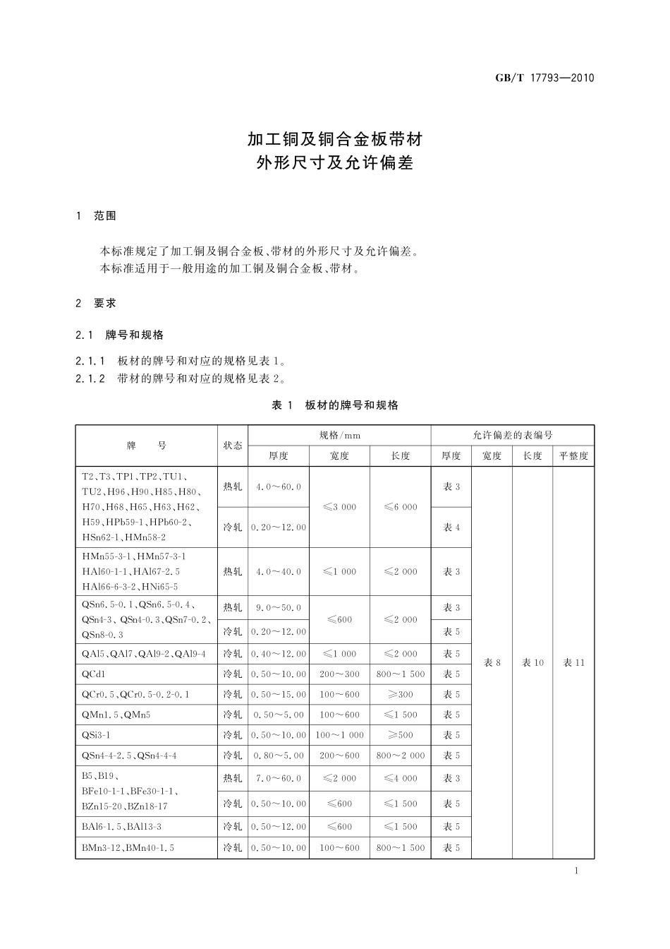 GB/T 17793-2010 加工铜及铜合金板带材 外形尺寸及允许偏差.pdf_第3页