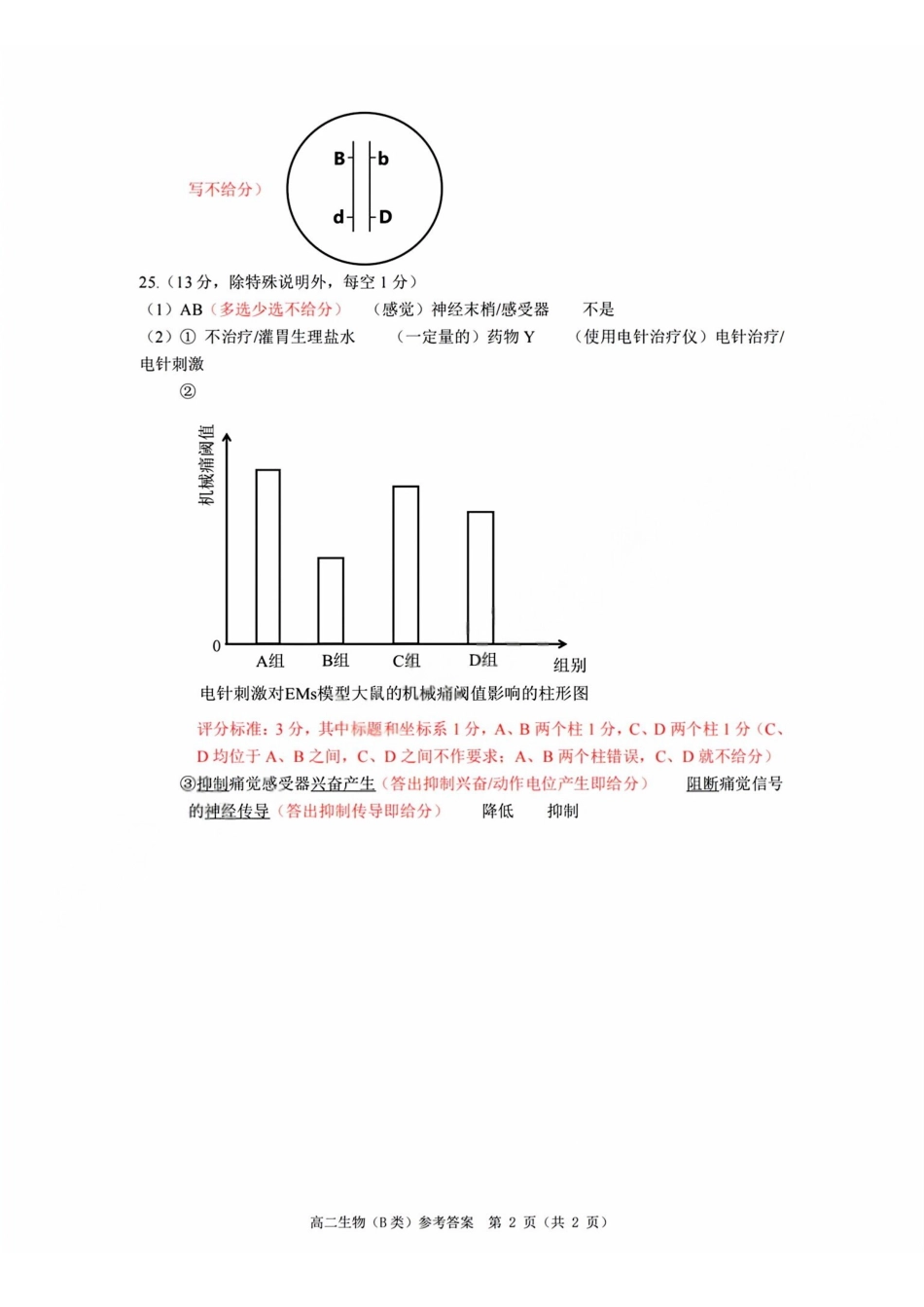 【B类】高二生物期末质量评价题库参考答案和评分细则.pdf_第2页