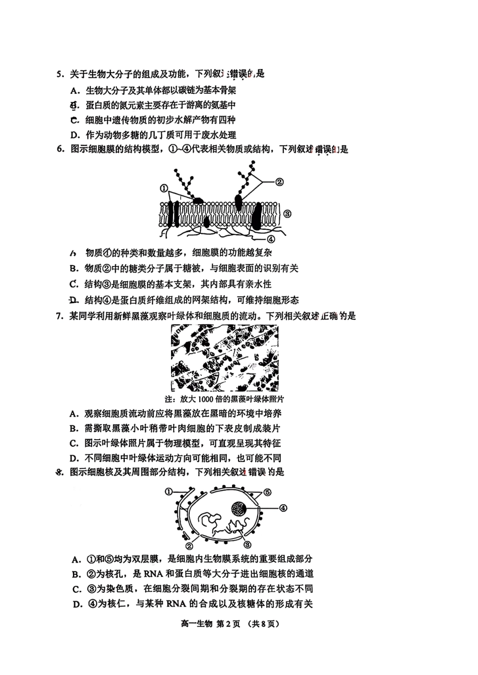 【生物卷+手写答案】苏州高一期末2601.pdf_第2页