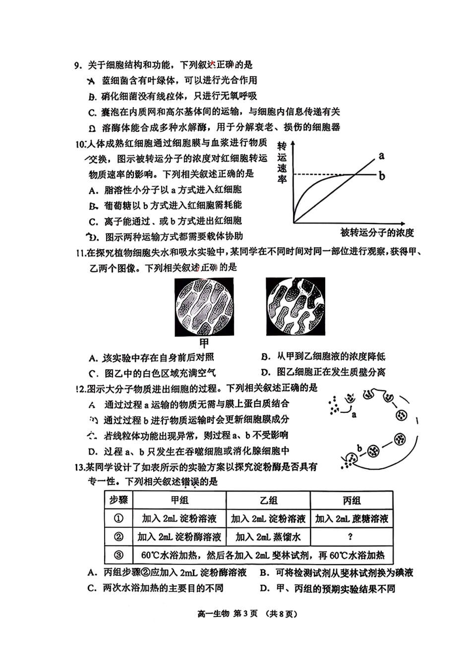 【生物卷+手写答案】苏州高一期末2601.pdf_第3页