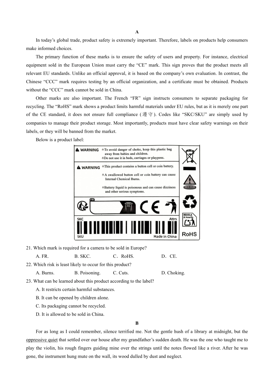 2025一2026学年度上期高2027届期末考试英语.pdf_第3页
