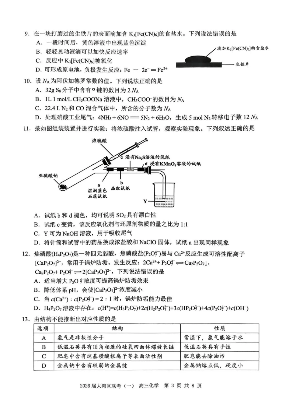 2026届大湾区普通高中毕业年级联合模拟考试(一)化学.pdf_第3页