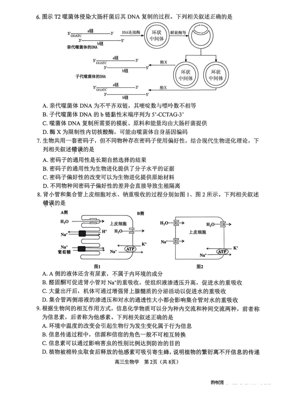 2026届高三年级第一次调研测试生物.pdf_第2页