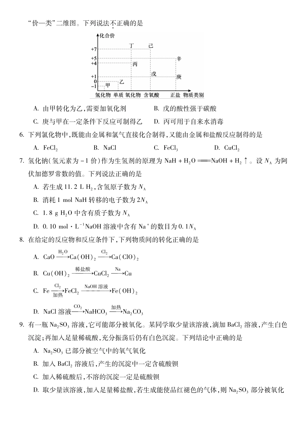 安徽蚌埠市2025—2026学年度第一学期高一期末学业水平监测化学.pdf_第2页