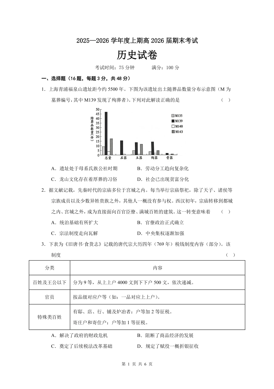 成都市第七中学2025—2026学年度上期高2026届期末考试历史.pdf_第1页