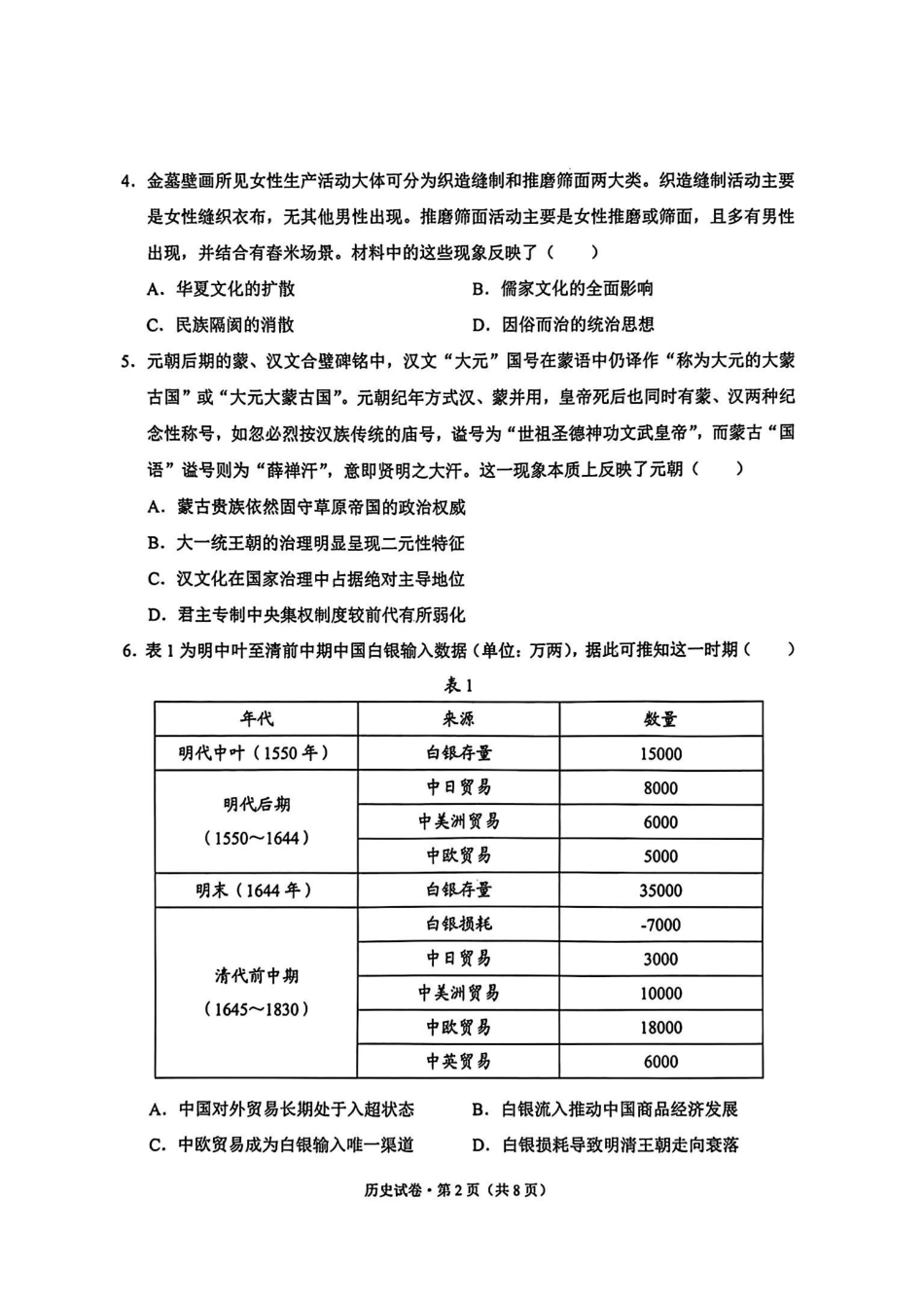 大理州2026届高中毕业生第二次复习统一检测历史+答案.pdf_第2页
