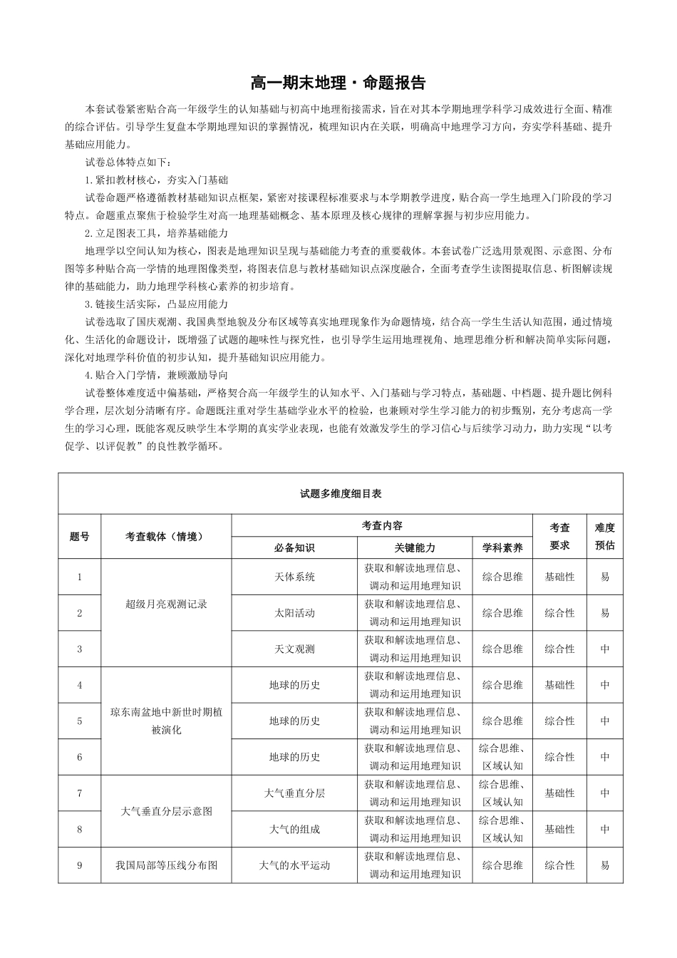 地理命题报告河南天一大联考多市(新乡等市)2025-2026学年度第一学期高一年级期末考试(1.28-1.29).pdf_第1页