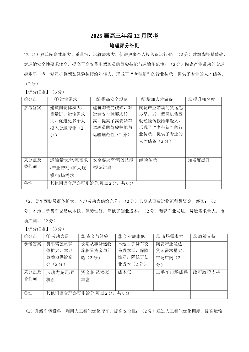 广东衡水金卷2026届高三上学期12月联考地理评分细则.doc_第1页