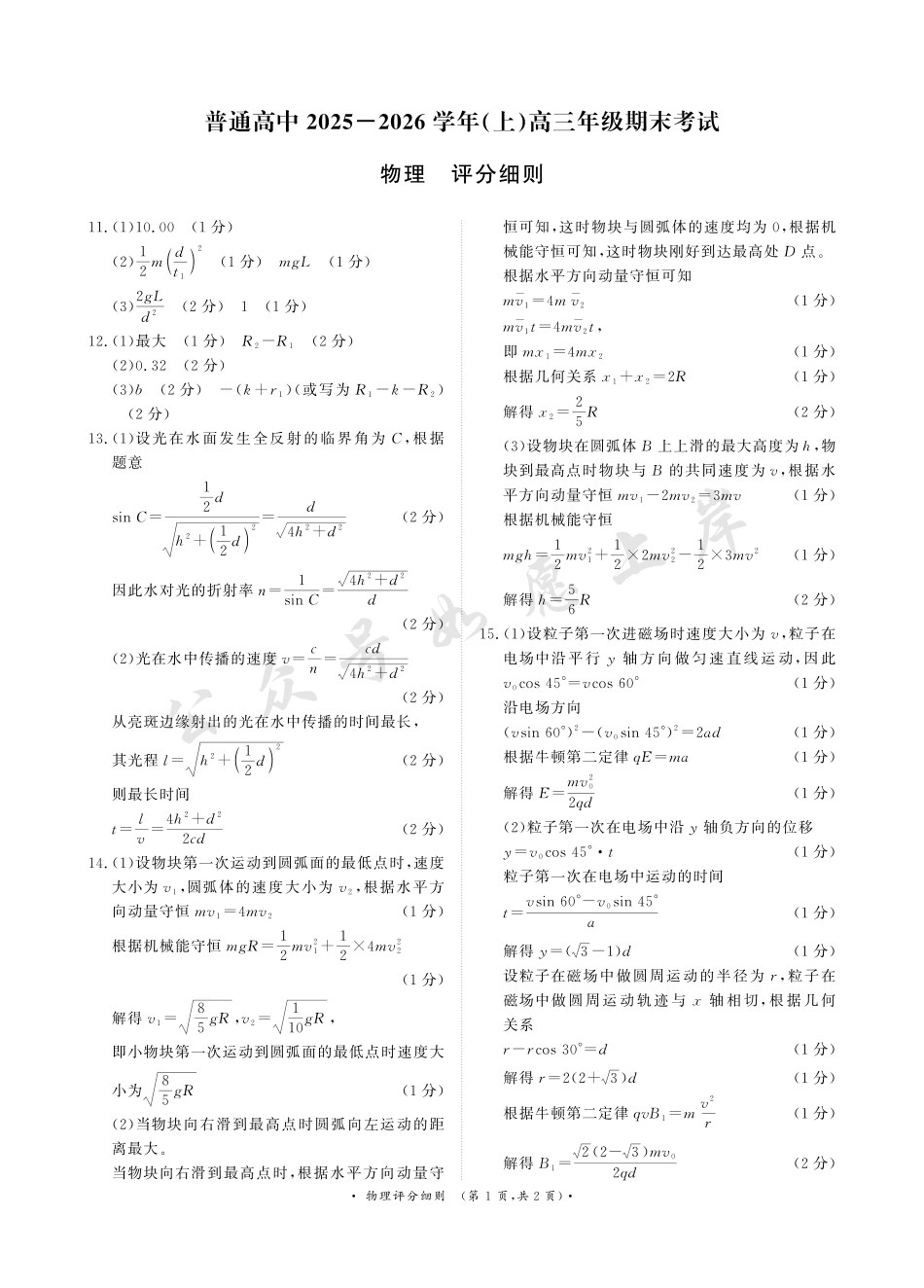 河南高三2月青桐鸣联考物理卷评分细则.pdf_第1页
