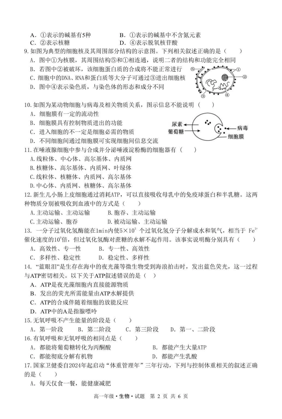 黑龙江牡丹江市第二高级中学2025-2026学年高一上学期期末考试生物试卷.pdf_第2页