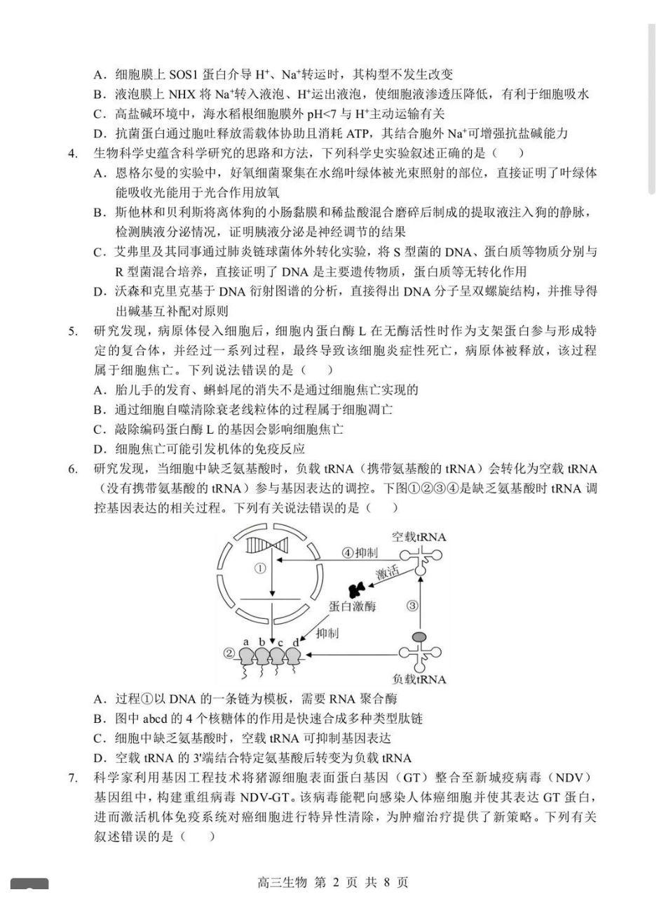 湖北部分重点中学2026届高三上学期期末考试生物+答案.pdf_第2页