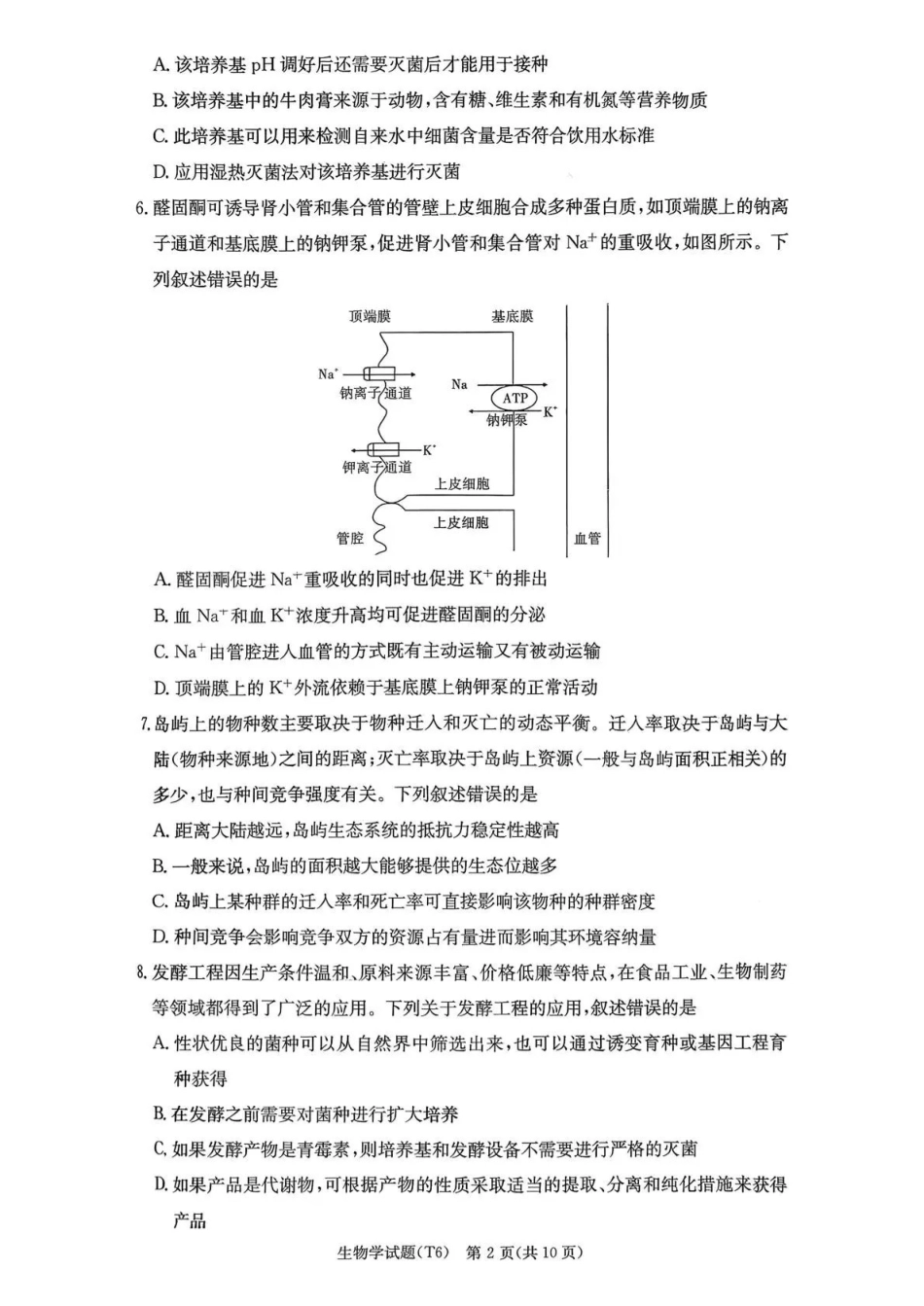 湖南师大附中2026届高三月考试卷(六)生物.pdf_第2页