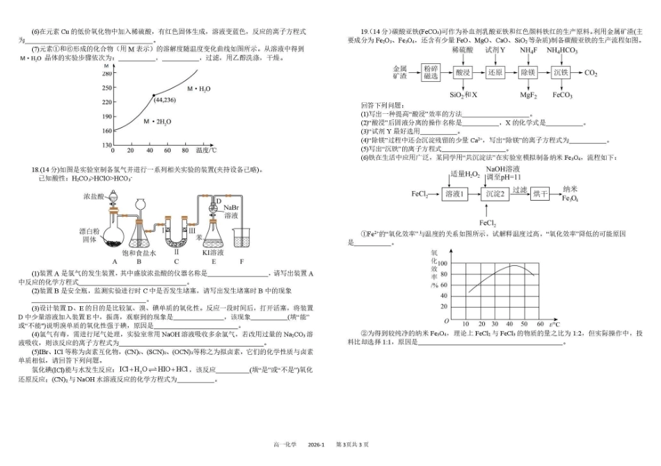 化学+答案四川成都市树德中学高2025级(2028届)高一年级上期期末测试(1.30--1.31).pdf_第3页