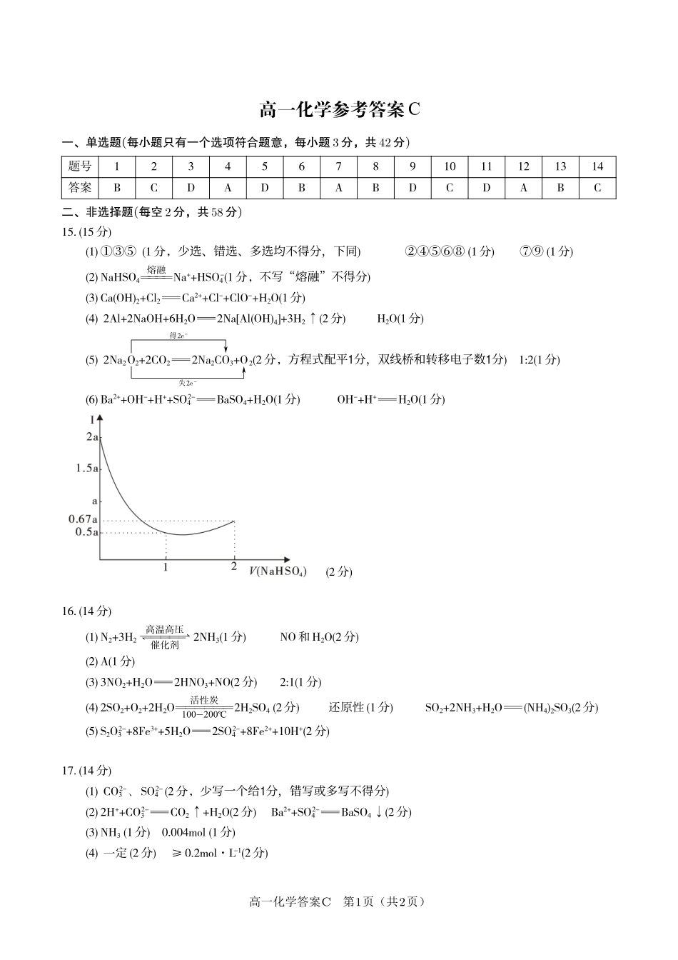 化学答案C安徽皖江名校联盟2025-2026学年上学期高一期末考试.pdf_第1页