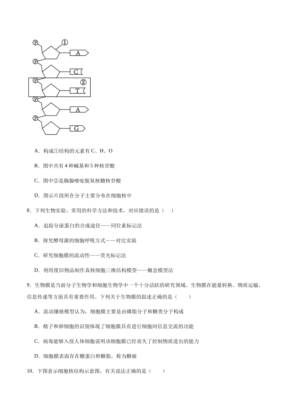 吉林友好学校第八十届2025-2026学年高一上学期1月期末联考生物试卷（含答案）.docx_第3页