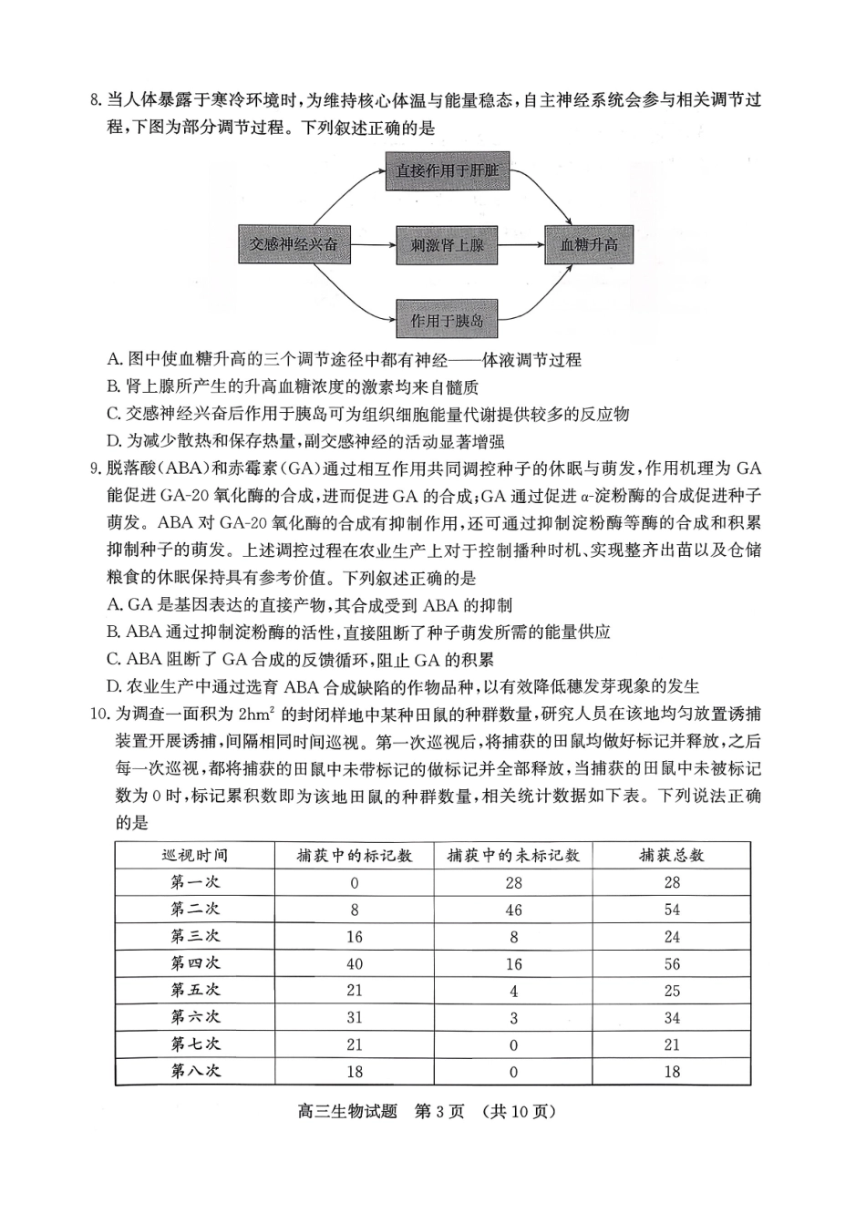 济南市2026届高三第一次模拟考试生物+答案.pdf_第3页