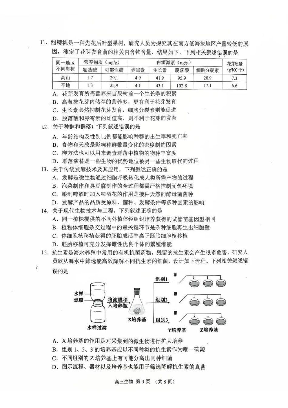 江苏苏州市2025-2026学年高三上学期期末考试生物+答案.pdf_第3页