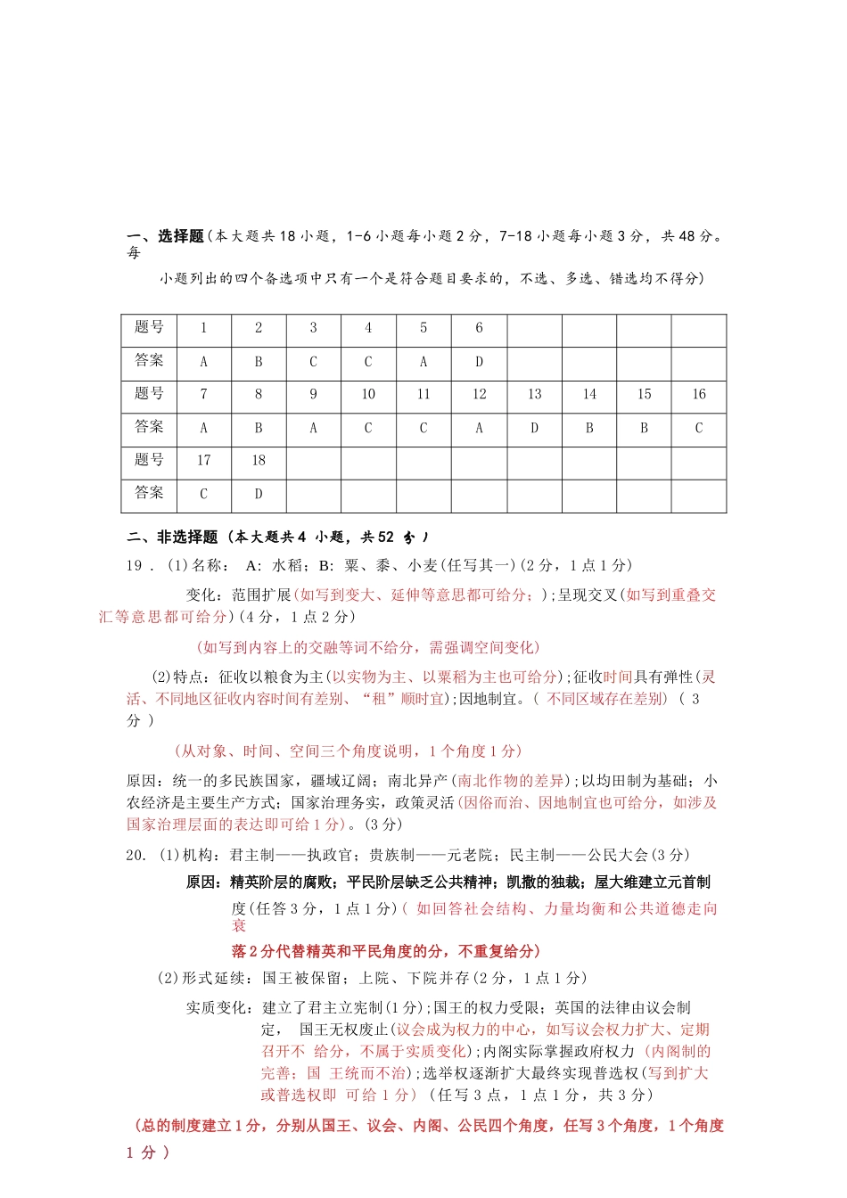 历史(B卷)参考答案与评分细则浙江温州市2025学年第一学期高二年级期末质量评价题库(B卷)(1.28-1.30).docx_第1页