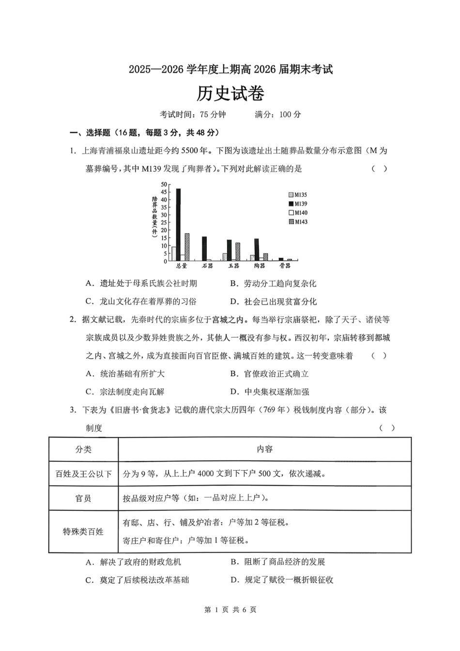 历史+答案四川成都市成都七中2025-2026学年度上期2026届高三年级期末考试(2.4-2.5).pdf_第1页