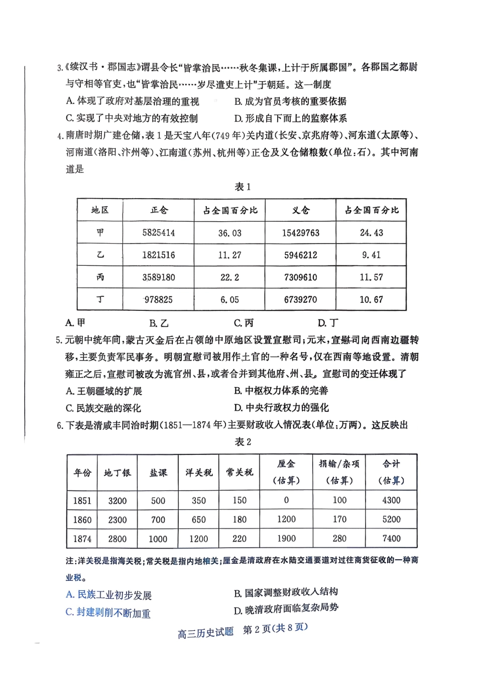 历史山东枣庄市2026届高三第一学期质量检测(枣庄一调)(1.27-1.29).pdf_第2页