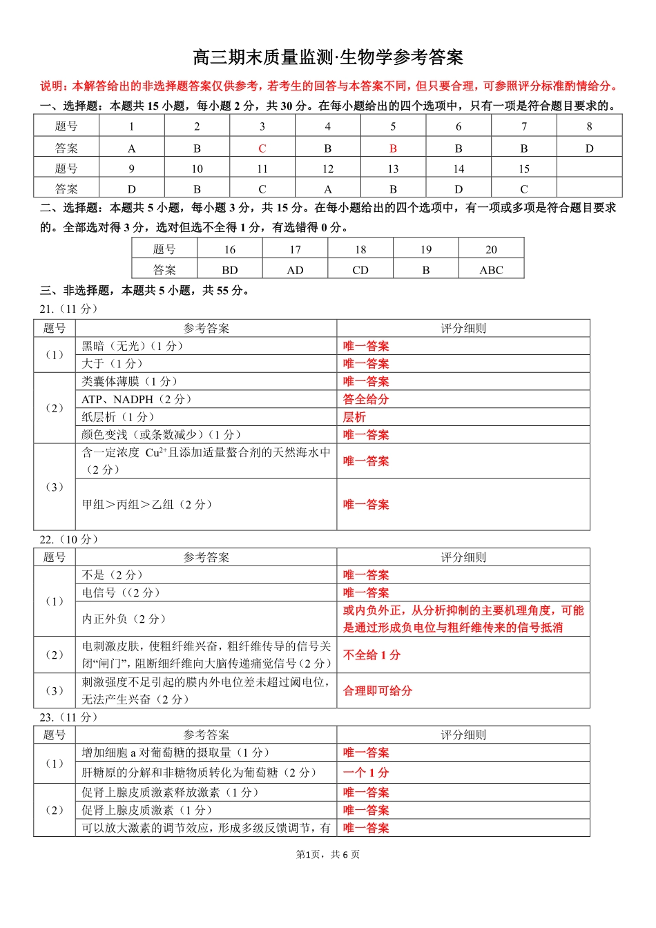 辽宁点石联考2026届高三期末质量监测生物答案.pdf_第1页