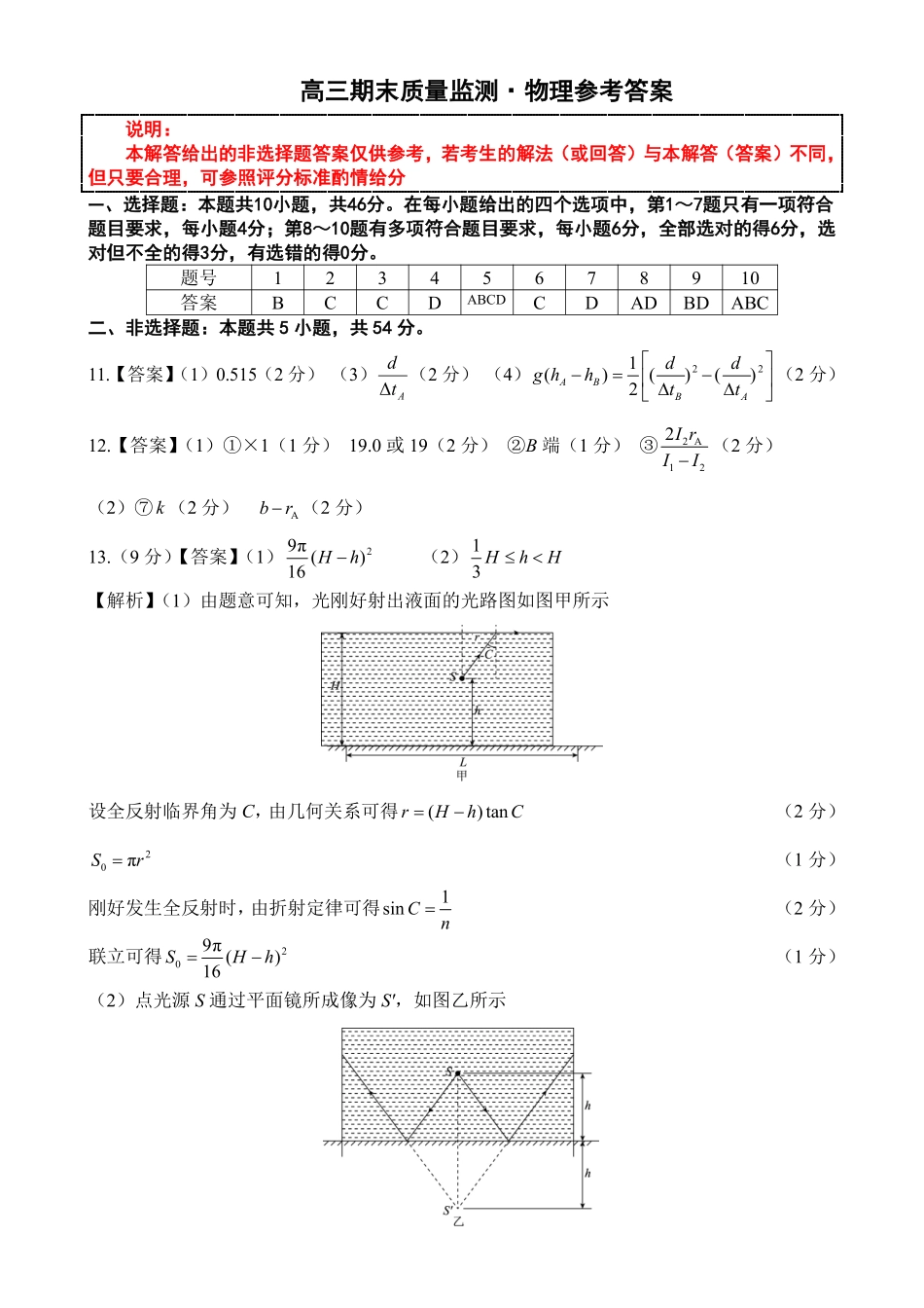 辽宁点石联考2026届高三期末质量监测物理答案.pdf_第1页