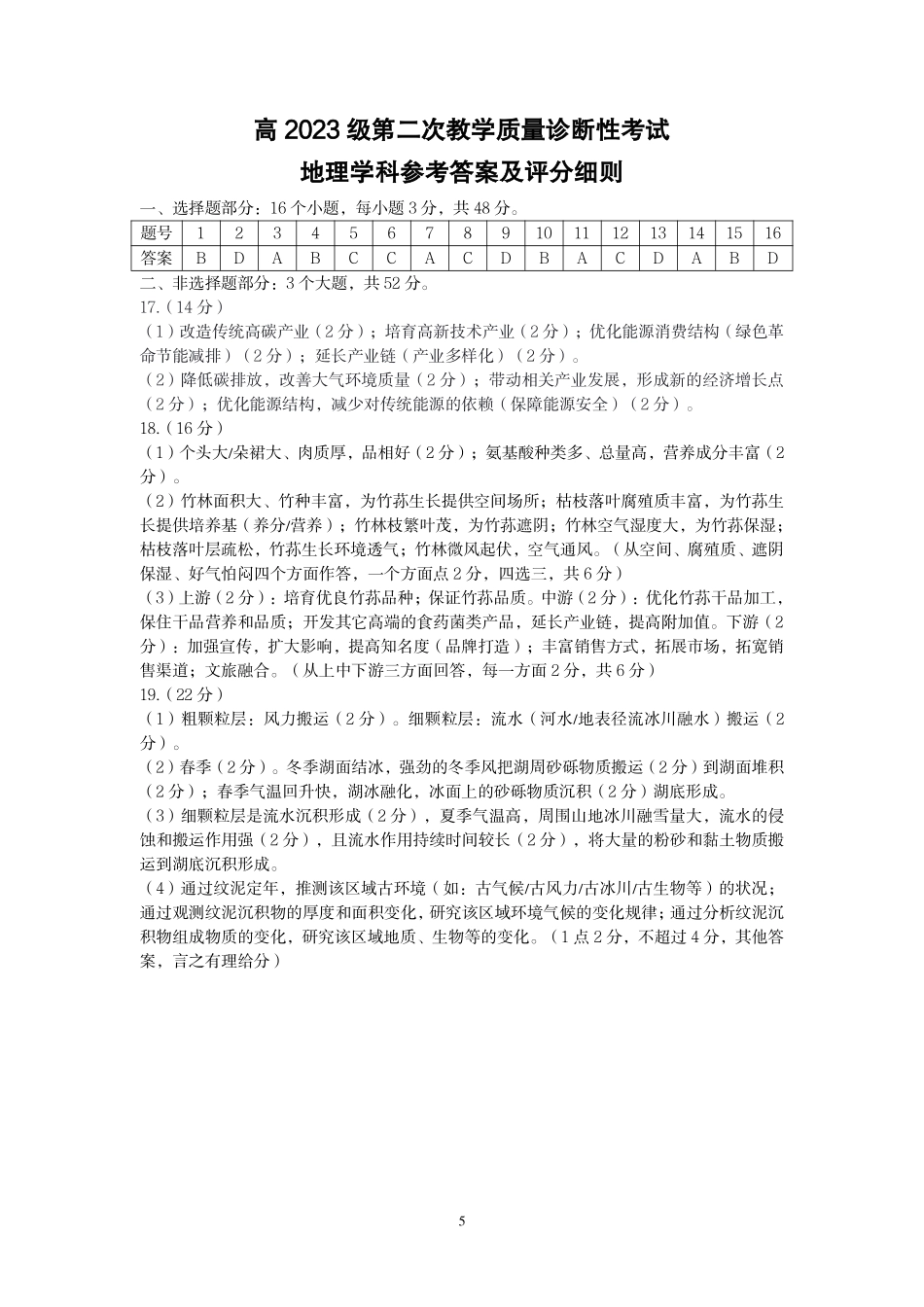 泸州市高2023级第二次教学质量诊断性考试地理答案.pdf_第1页