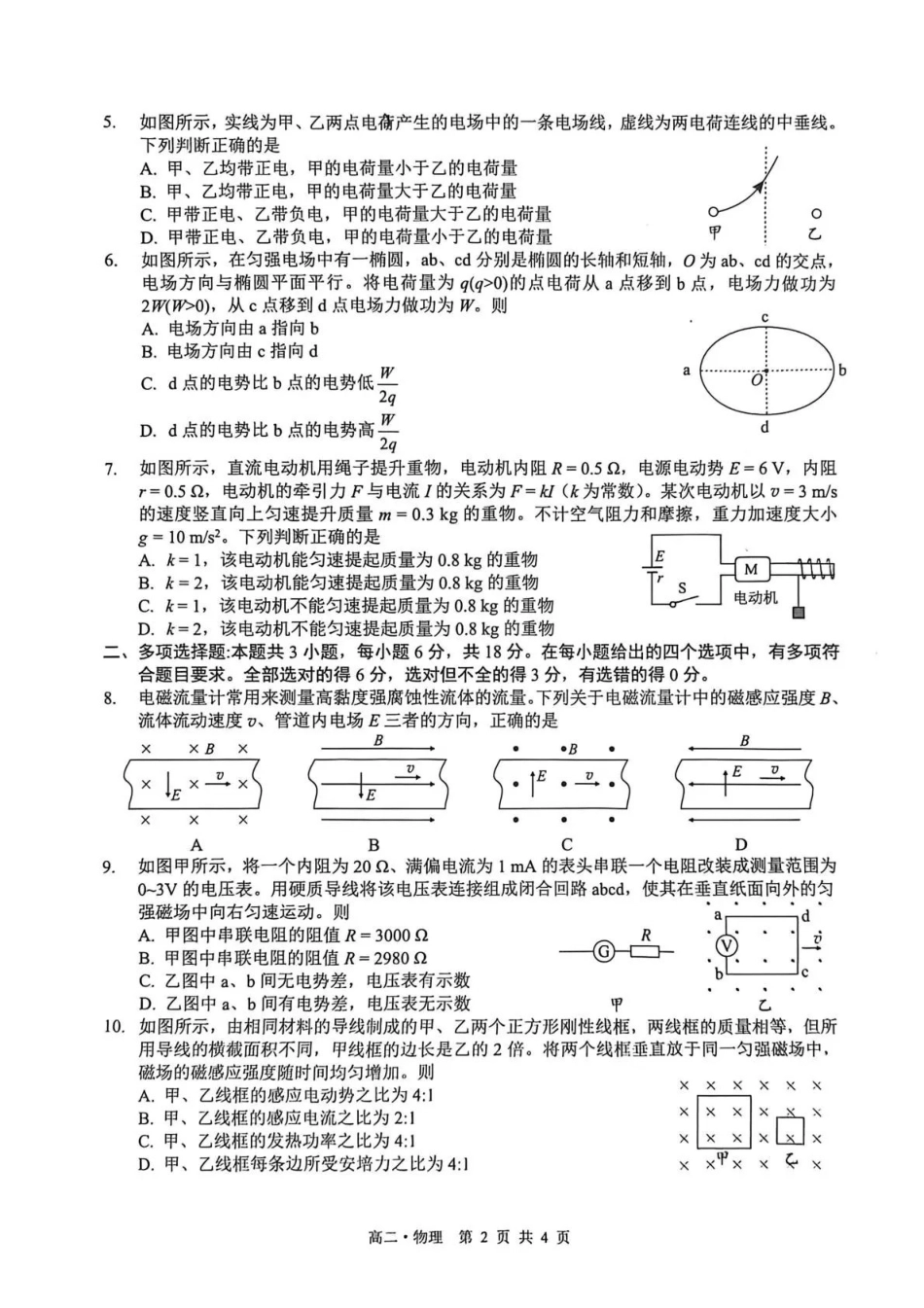 泸州市高2024级高二年级上学期质量监测试题物理.pdf_第2页